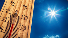 Thermometer showing a temperature over 100 degrees F